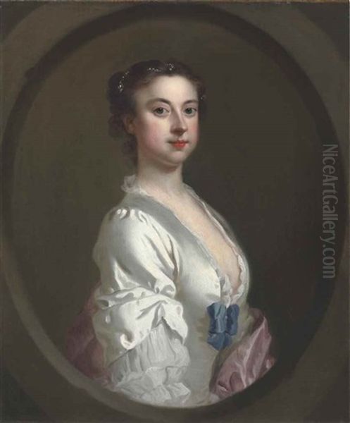 Portrait Of Anne, Viscountess Irwin (1696-1764), In A Painted Oval Oil Painting by William Hogarth