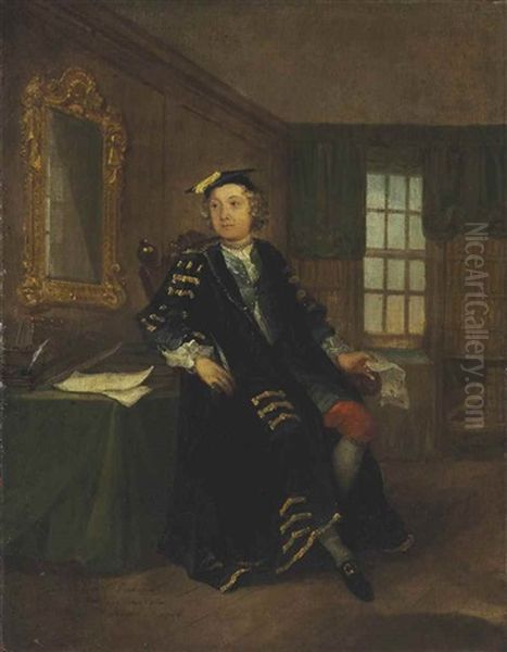 Portrait Of Thomas Western (1714-1766), Small Full-length, In His Study At Clare Hall, Cambridge Oil Painting by William Hogarth