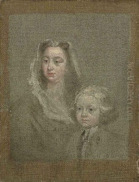 Head Study Of A Lady With Her Son Oil Painting by William Hogarth