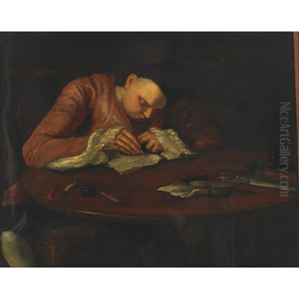 Oliver Goldsmith, At His Writing Table Oil Painting by William Hogarth