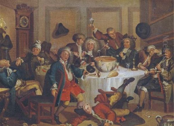 Gentlemen At Dinner Table Oil Painting by William Hogarth