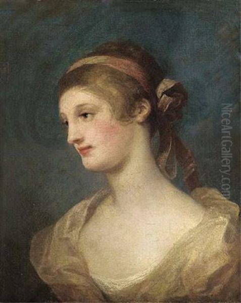 Portrait Of A Lady With A Ribbon In Her Hair Oil Painting by William Hogarth