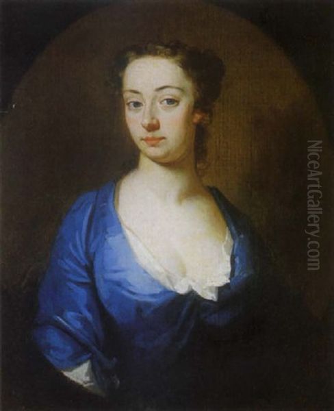 A Portrait Of A Lady In A Blue Dress Oil Painting by William Hogarth