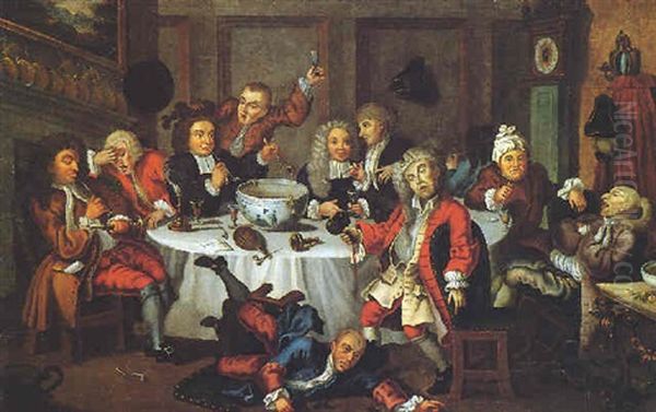 Una Moderna Conversazione Di Mezzanotte Oil Painting by William Hogarth