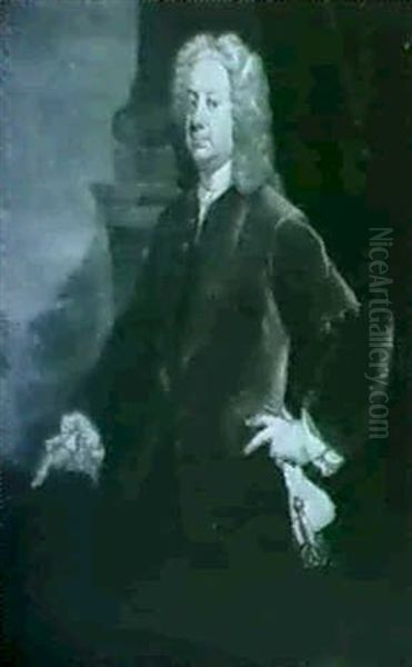 Portrait Of Henry Fox, 1st Lord Holland (1705-1774) Standing Three-quarter Length, Wearing A Brown Coat ... Oil Painting by William Hogarth