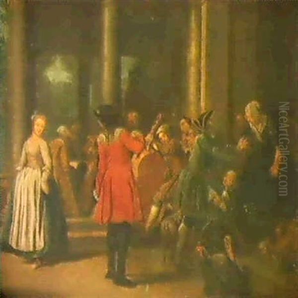 Reunion De Personnages Sur Une Terrasse Oil Painting by William Hogarth