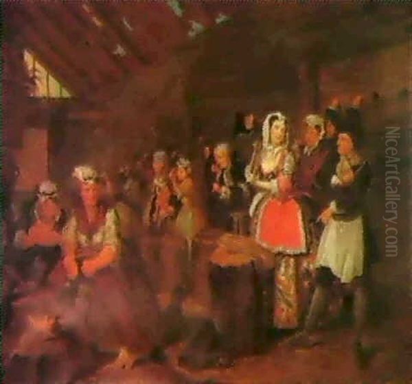 The Harlot's Progress - The Scene In Bridewell Oil Painting by William Hogarth