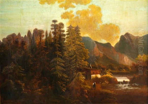 Landscape With A Lake Oil Painting by Joseph Hoeger