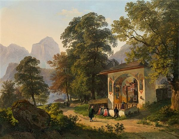 Kalvarienbergkapelle Im Berchtesgadener Land Oil Painting by Joseph Hoeger