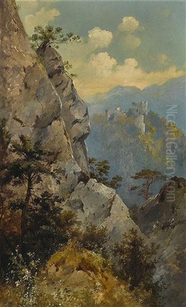 Blick Auf Klause Und Burg Modling Oil Painting by Joseph Hoeger