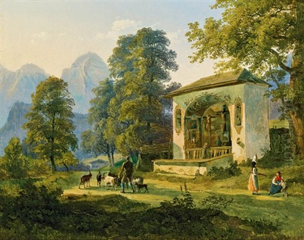 Waldkapelle Bei Berchtesgaden Oil Painting by Joseph Hoeger