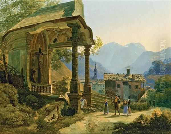 Kapelle Bei Berchtesgaden Oil Painting by Joseph Hoeger