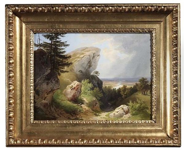 Sommerliche Berglandschaft Mit Ausblick In Ein Weites Flusstal Oil Painting by Joseph Hoeger