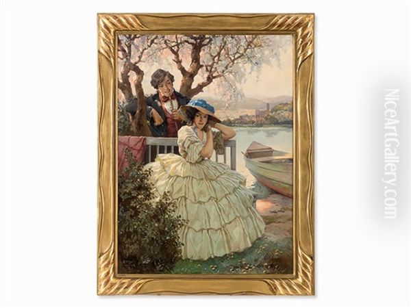 Lovers On The Danube Bank, Vienna Oil Painting by Rudolf Alfred Hoeger