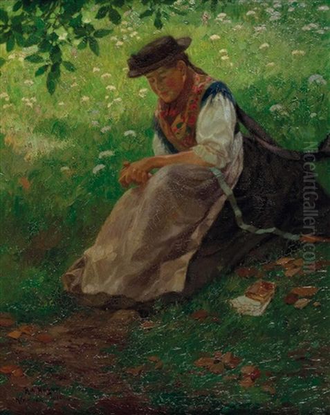 Dirndl Im Schatten Oil Painting by Rudolf Alfred Hoeger