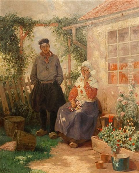 Pareja De Holandeses En Un Jardin Oil Painting by Rudolf Alfred Hoeger