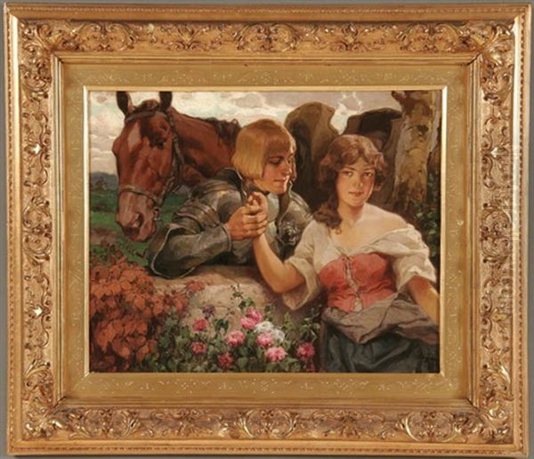 A Gallant Knight And His Maiden Oil Painting by Rudolf Alfred Hoeger