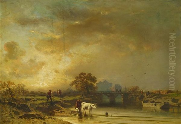 Franzosische Flusslandschaft Oil Painting by Charles Hoguet