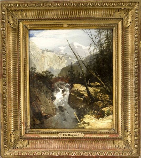 Brucke Uber Wildbach Im Gebirge Oil Painting by Charles Hoguet