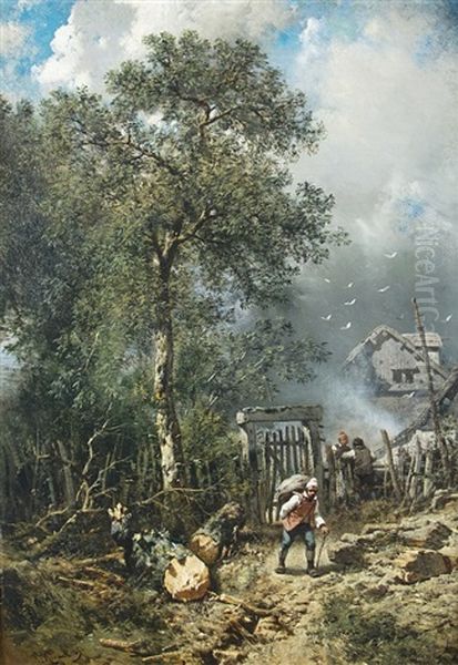 Departure From The Farmyard Oil Painting by Charles Hoguet