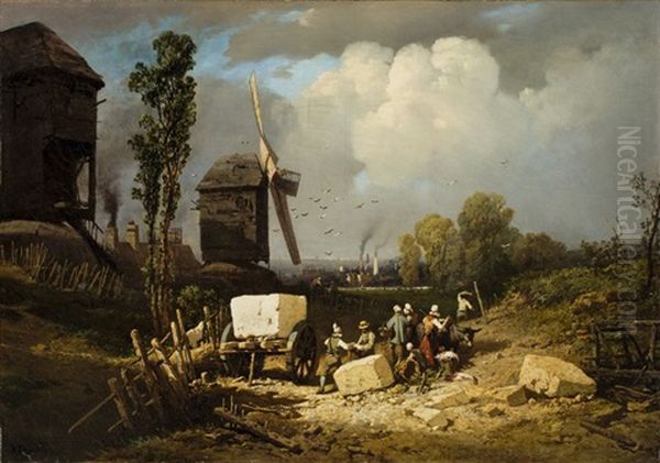 Steinbrucharbeiter Vor Industrielandschaft Oil Painting by Charles Hoguet