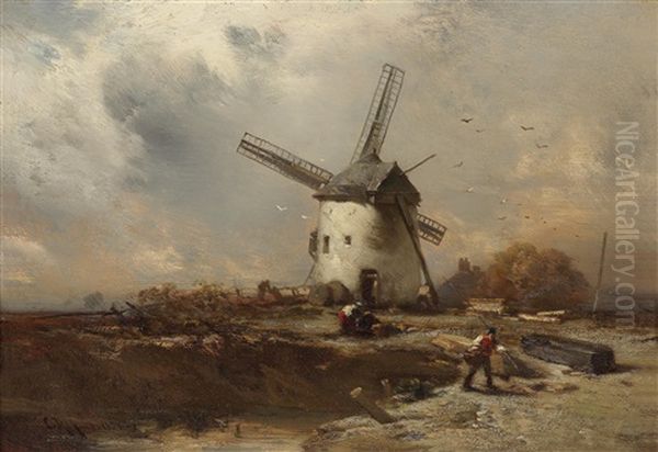 Landscape With Windmill And Decorative Figures by Charles Hoguet