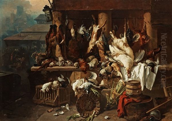 Mechant Stand With Game Oil Painting by Charles Hoguet