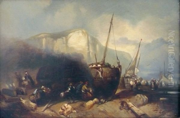 Calfatage Et Pecheurs En Mer (pair) Oil Painting by Charles Hoguet