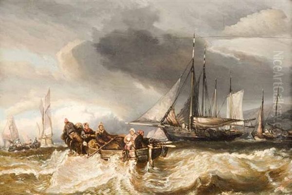 Le Calfatage (+ Pecheurs En Mer; Pair) Oil Painting by Charles Hoguet