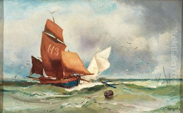 Sturmische Marine Mit Segelbooten Oil Painting by Charles Hoguet