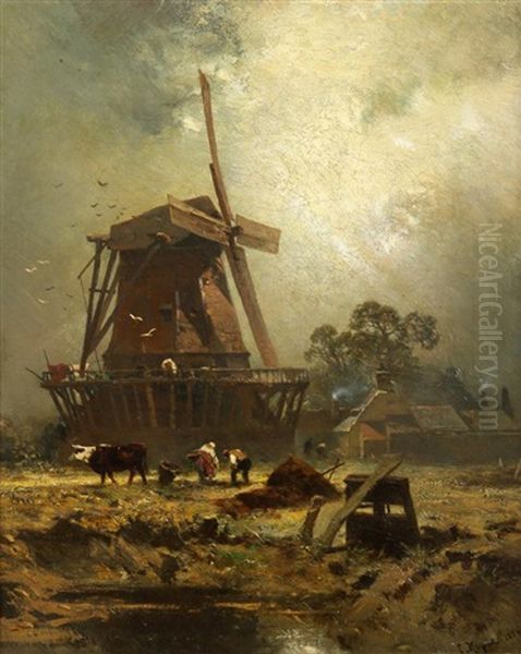 Windmuhle (+ Kaninchen (study), Verso) Oil Painting by Charles Hoguet