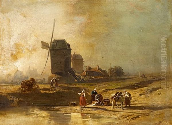 Landschaft Mit Windmuhle Oil Painting by Charles Hoguet