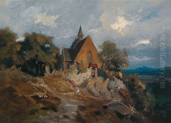 Mittelgebirgslandschaft Mit Einer Hochgelegenen Kapelle Oil Painting by Charles Hoguet