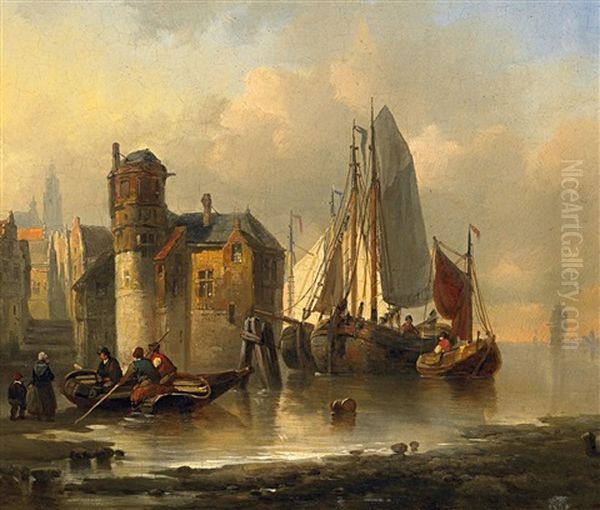 In Einem Flandrischen Hafen Oil Painting by Charles Hoguet