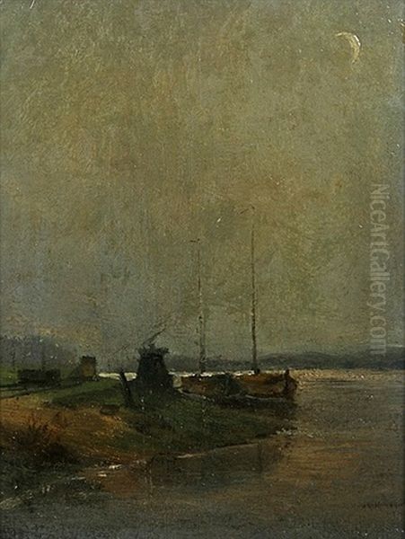 Boote Am Ufer Bei Zunehmendem Mond Oil Painting by Charles Hoguet