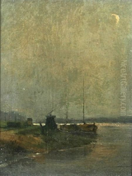 Boote Am Ufer Bei Zunehmendem Mond Oil Painting by Charles Hoguet