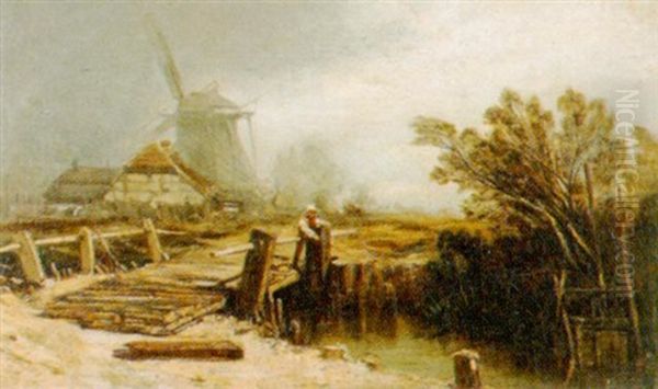 Landschaft Mit Brucke Und Windmuhle Oil Painting by Charles Hoguet