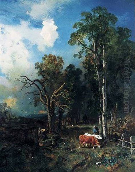 Straying From The Herd Oil Painting by Charles Hoguet