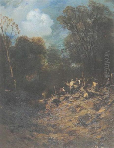 Holzfaller Auf Einer Waldlichtung Oil Painting by Charles Hoguet