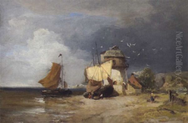 Fischerdorf Am Strand Oil Painting by Charles Hoguet