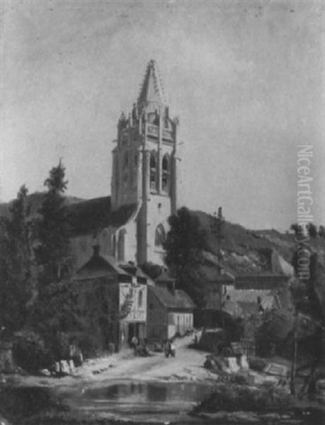 Eine Kirche In Einem Franzosischen Stadtchen Oil Painting by Charles Hoguet