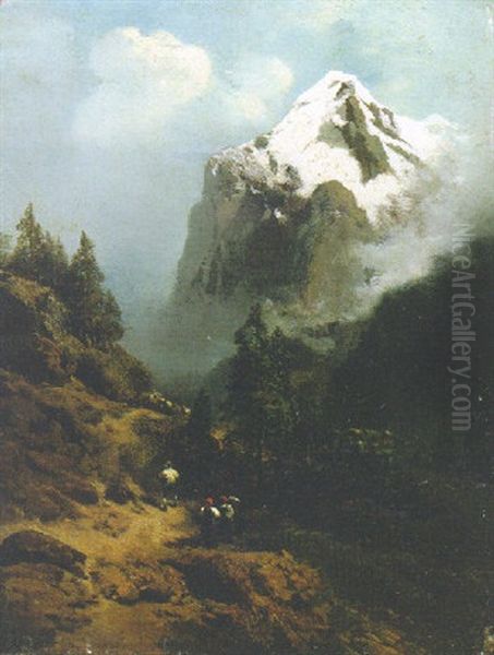 Figures In An Alpine Landscape Oil Painting by Charles Hoguet