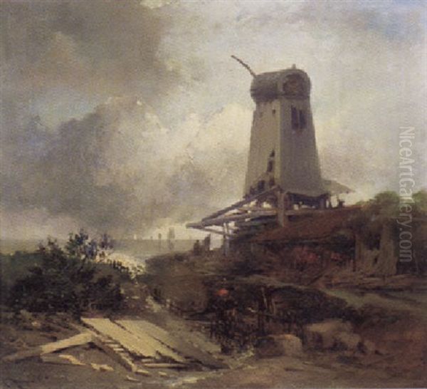 Alte Windmuhle Am Meeresufer Oil Painting by Charles Hoguet