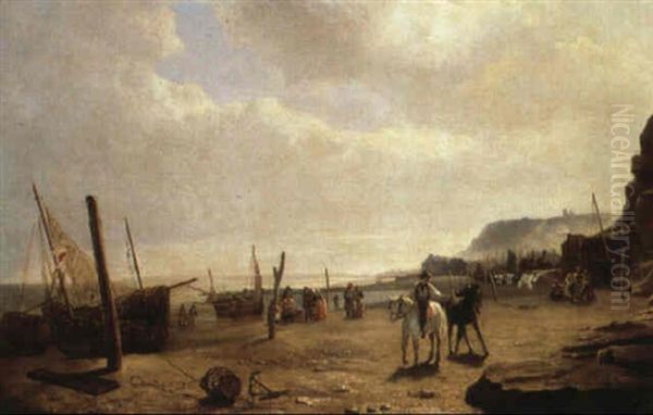 Normannische Strandpartie Mit Buntem Treiben Oil Painting by Charles Hoguet