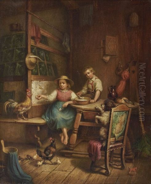 Children At Lunch Oil Painting by Friedrich Hohbach