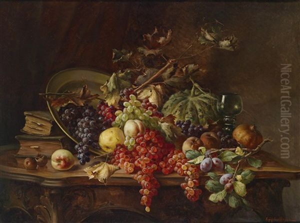 Fruchtestillleben Mit Weintrauben Oil Painting by Enrico Hohenberger