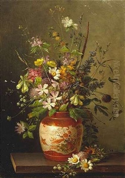 Stilleben Mit Bunten Wiesenblumen In Einer Asiatischen Vase Oil Painting by Enrico Hohenberger