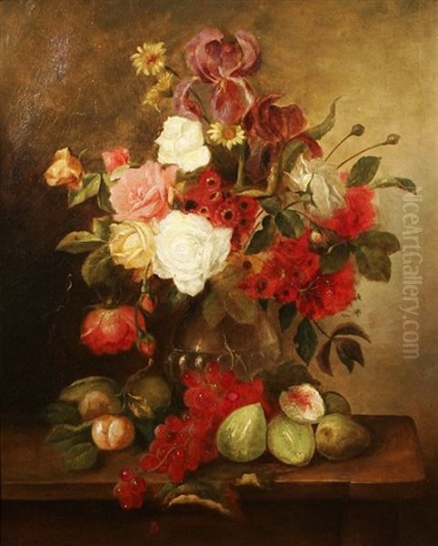 Still Life With Flowers And Fruit Oil Painting by Enrico Hohenberger