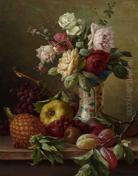 Stillleben Mit Blumen Und Fruchten Oil Painting by Franz Hohenberger