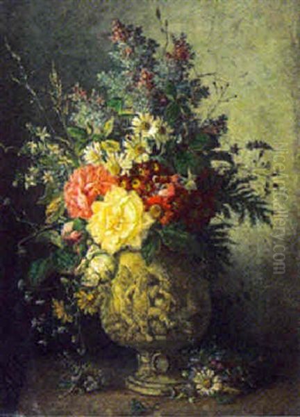 Stilleben Med Blommor I Vas Oil Painting by Franz Hohenberger